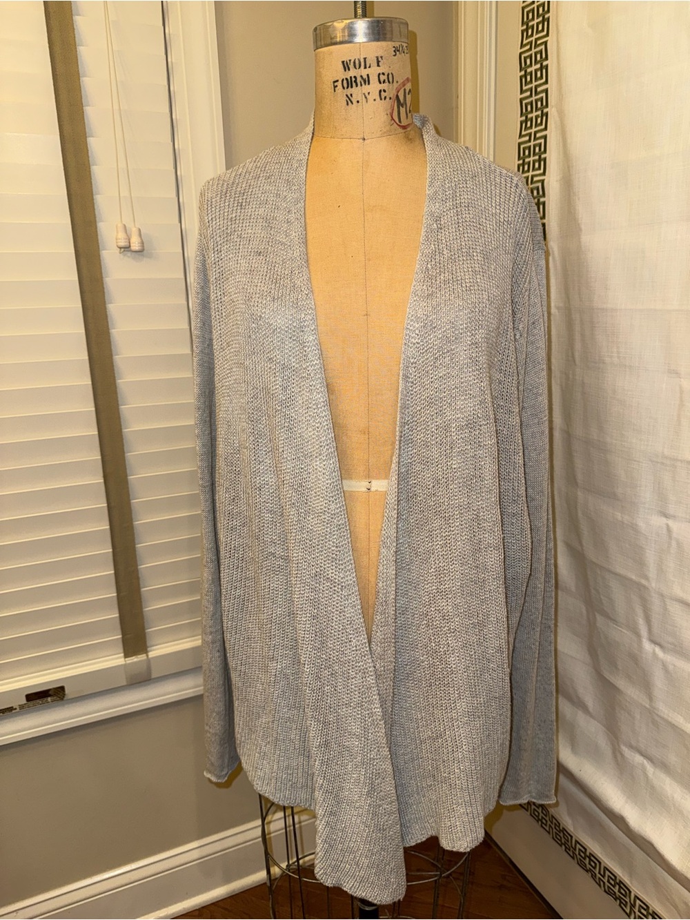 Eileen Fisher Light Gray 100% linen Open-Front Knit Cardigan